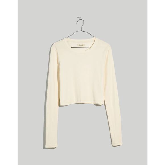 Madewell Antique Cream Fine Ribbed Supercrop Crewneck Long-Sleeve Tee NWT Small - Picture 3 of 7